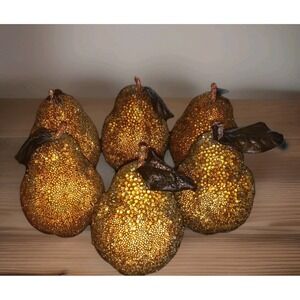 LOT OF 6 Sugared Beaded Pears Fruit Decor Winter Christmas Fall Autum Ornaments